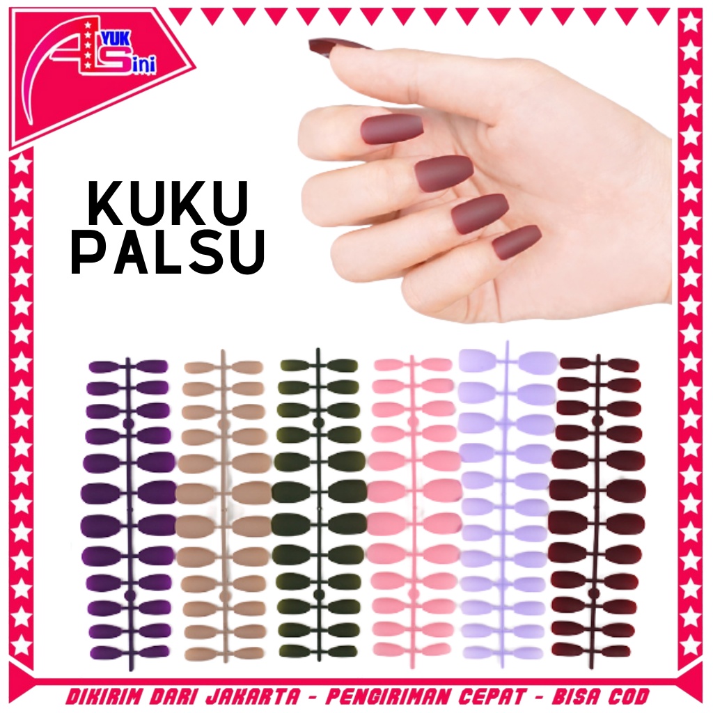 Jual Kuku Palsu 24Pcs Polos Matte Doff Glossy Nude 24 Pcs Fake Nail