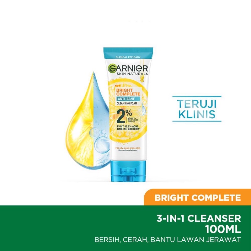 Jual Garnier Bright Complete 3 In 1 Anti Acne Facial Wash Shopee