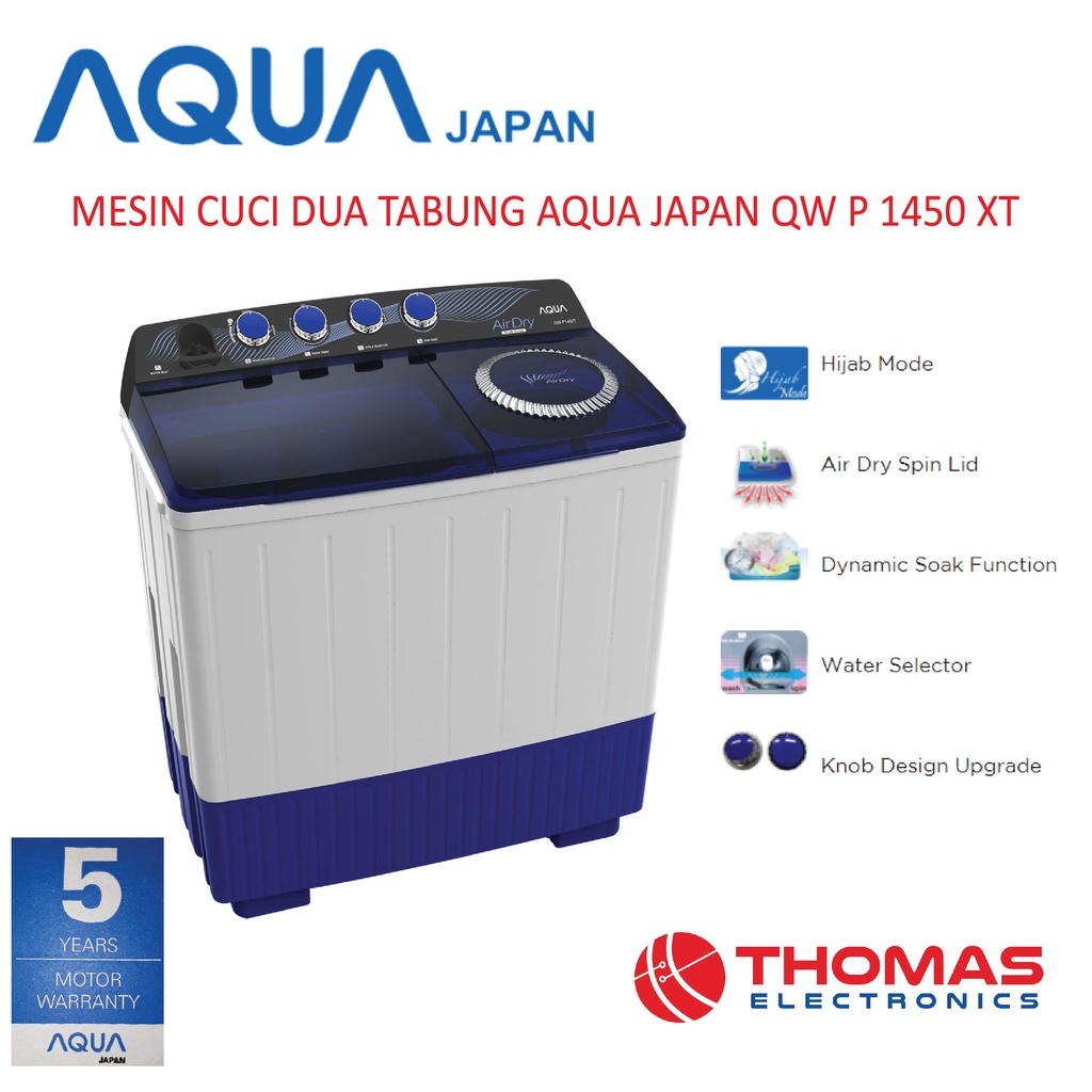 Jual MESIN CUCI DUA TABUNG 14 KG AQUA JAPAN QW P 1450 XT 14 KG GARANSI