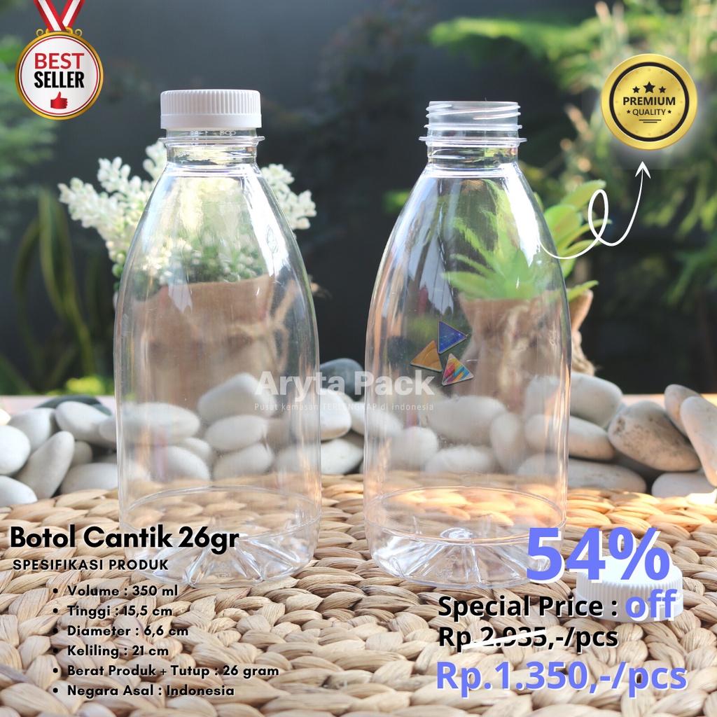 Jual Botol Plastik PET 350ml Cantik Premium 26gr Minuman Jus Susu Kopi