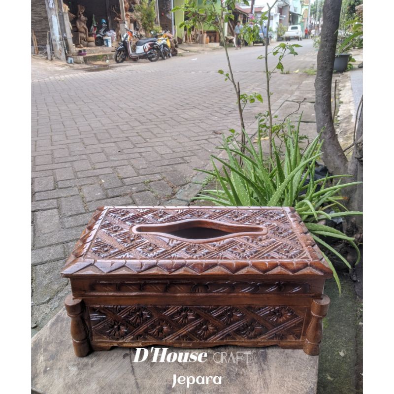 Jual Tempat Tisu Ukir Antik Kayu Jati Panjang 30cm Shopee Indonesia