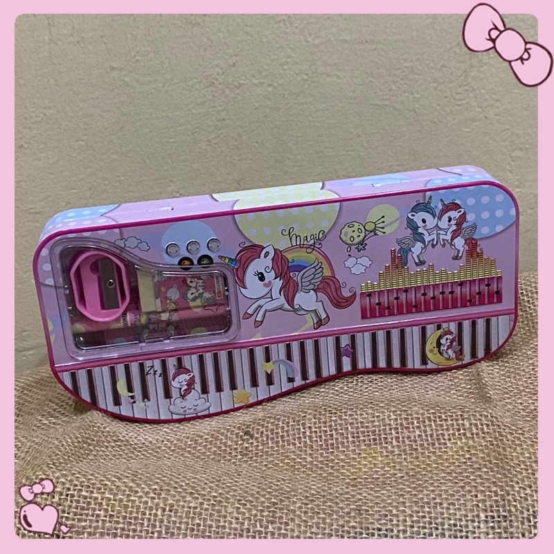 Jual Set Alat Tulis Kotak Pensil Kaleng 4in1 Unicorn Piano New