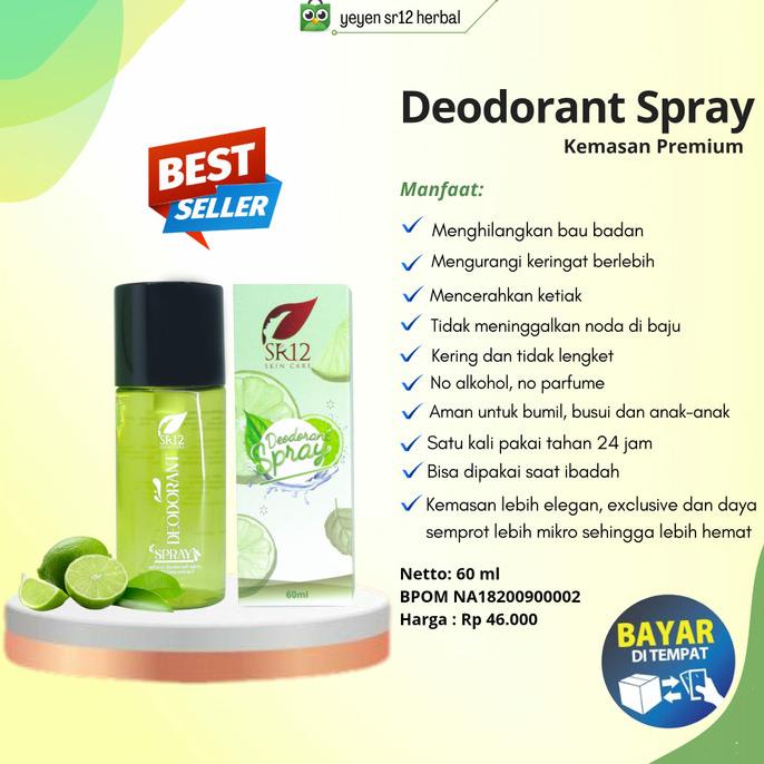 Jual DEODORANT SPRAY KEMASAN PREMIUM SR12 PENGHILANG BAU BADAN 24 JAM