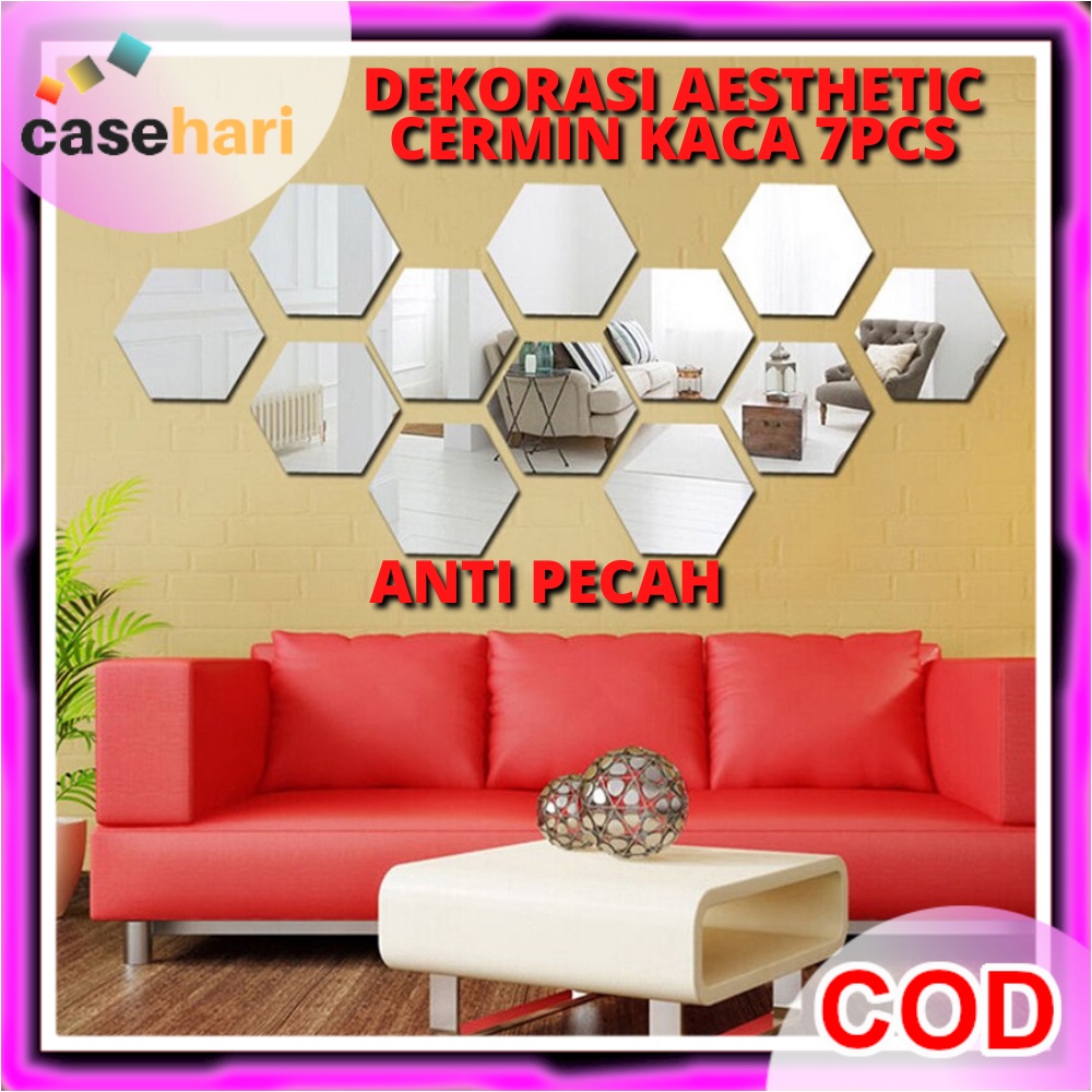 Jual Cermin Kaca Aesthetic Anti Pecah Kaca Segienam Cermin Hias Dekor