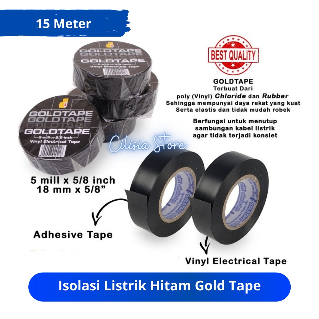 Jual Isolasi Listrik Hitam GoldTape Solasi Kabel Electrical Tape 15