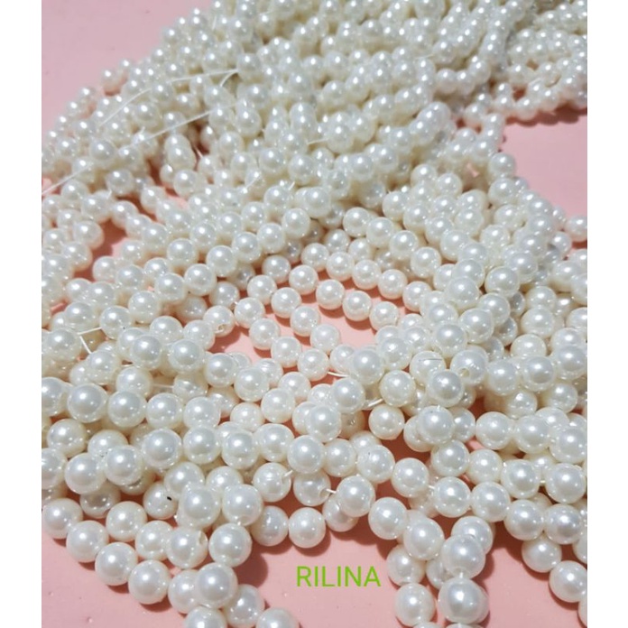 Jual Mutiara Warna Putih Metalik 39 Gram Manik Manik Lobang 8 Mm