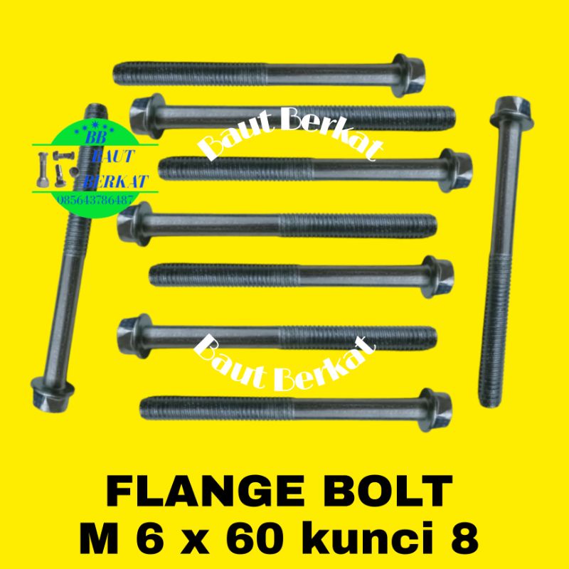 Jual ISI 100 PCS Flange Bolt 6x60 Kunci 8 Putih Baut Topi 6x60 Baut