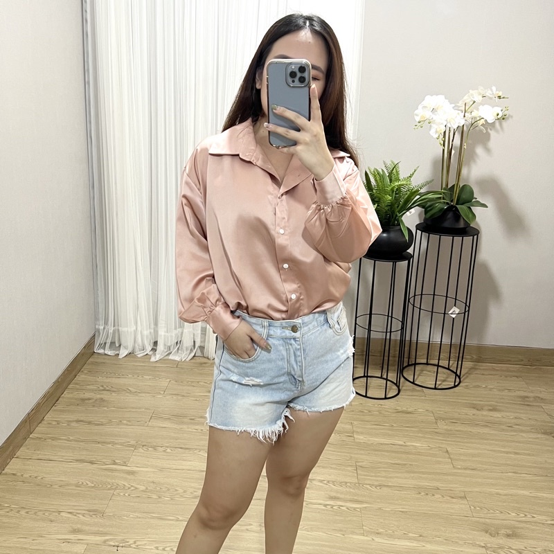 Jual Yejin Shirt Kemeja Satin Silk Oversize Baju Atasan Blouse Satin