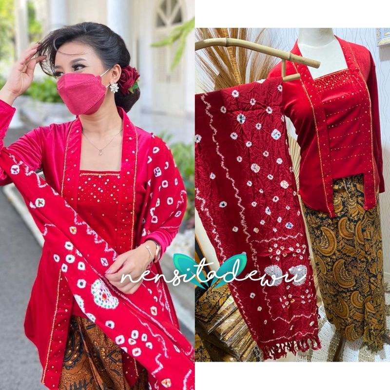 Jual Set Kebaya Payet Selendang Jarik Wiru Instan Kebaya Bludru