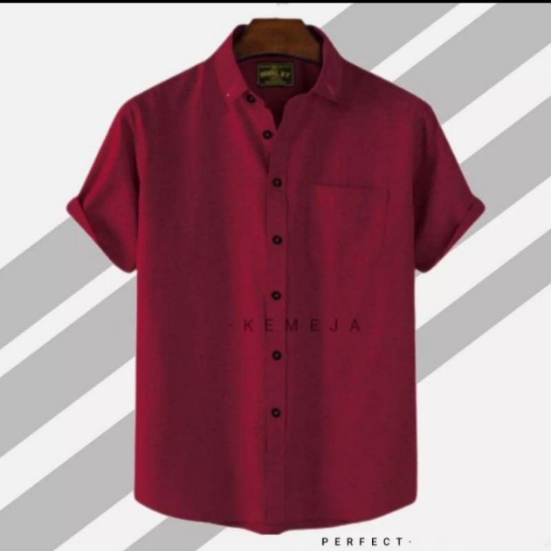 Jual Baju Kemeja Polos Pria Lengan Pendek Kasual Slim Fit Shopee