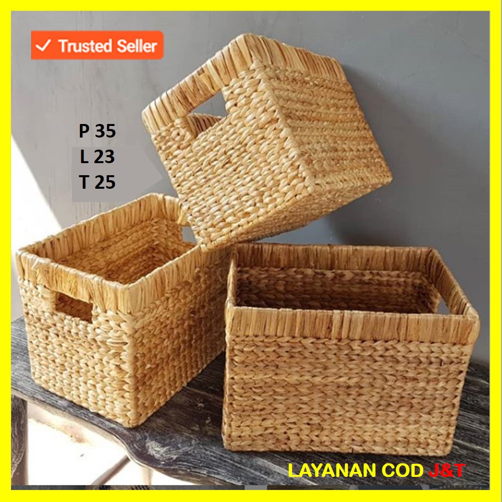 Jual Storage Box Anyaman Enceng Gondok Size 35x23x25cm Penyimpanan