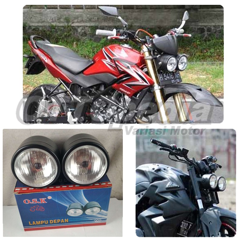 Jual REFLEKTOR LAMPU DEPAN HEADLAMP TWIN DOUBLE MODIF CUSTOM CAFERACER