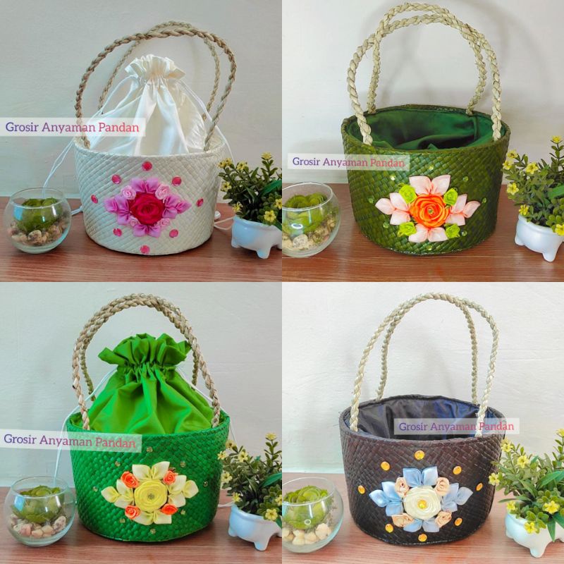 Jual Tas Parcel EMBER 1 TOPLES BUNGA Tas Hampers Lebaran Anyaman Pandan