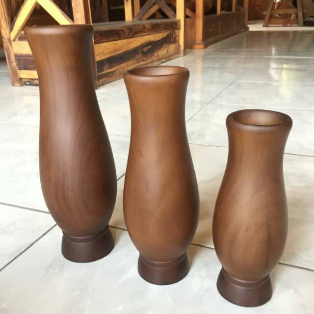 Jual Vas Bunga Kayu Jati Model Botol Polos Shopee Indonesia