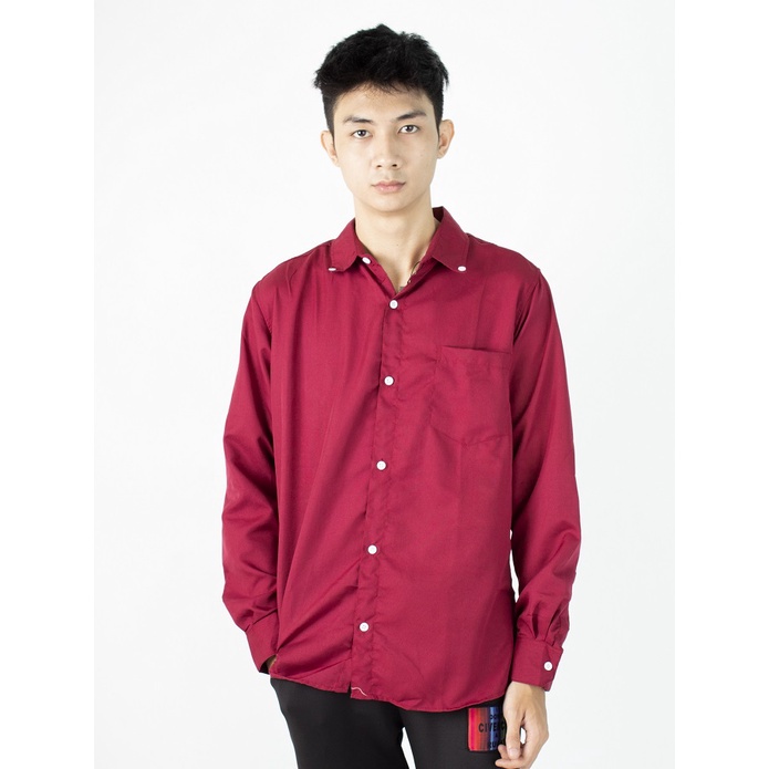 Jual FortKlass FKS Maroon Kemeja Polos Pria Lengan Panjang Kemeja Cowok