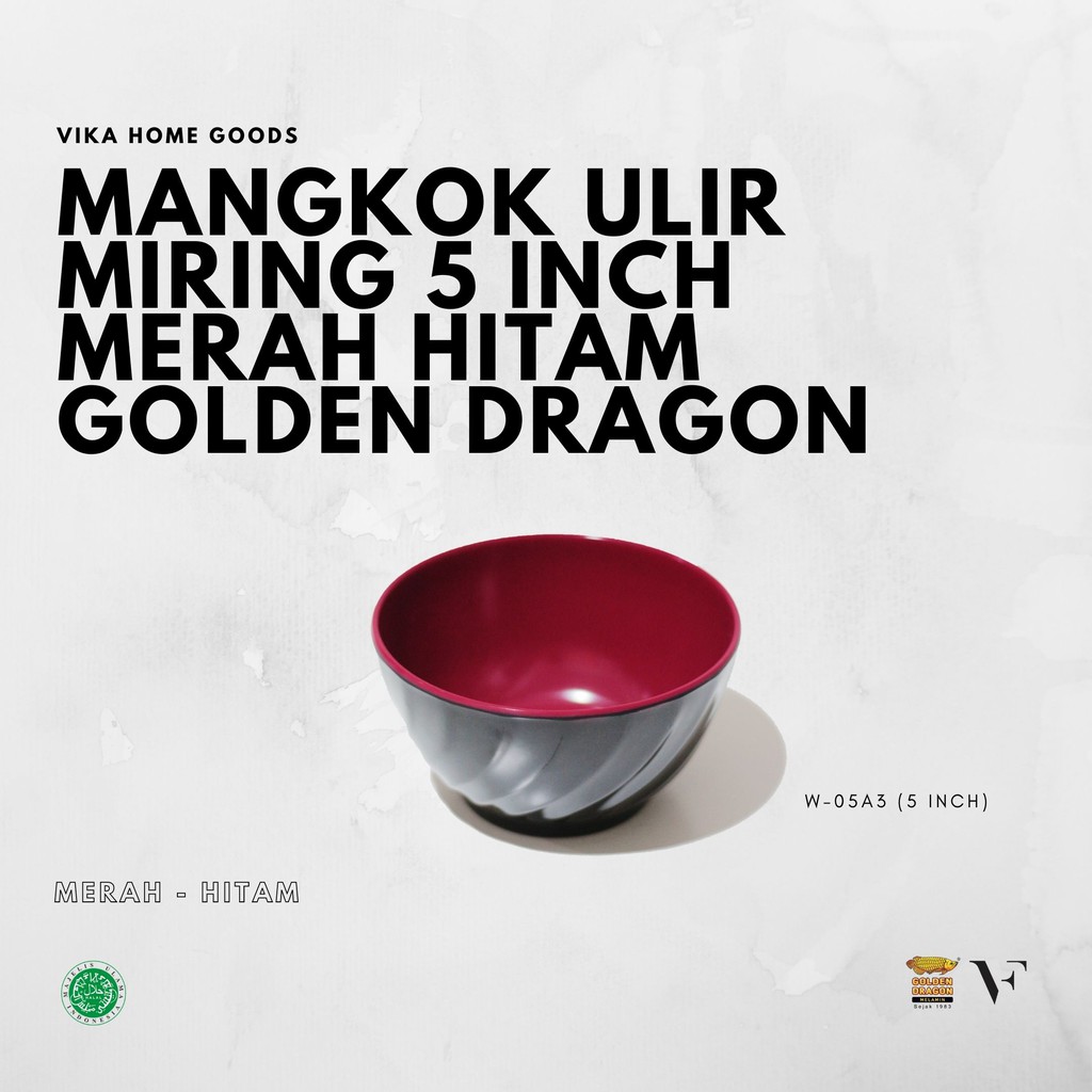 Jual Mangkok Ulir Miring Inch Merah Hitam Golden Dragon Melamine