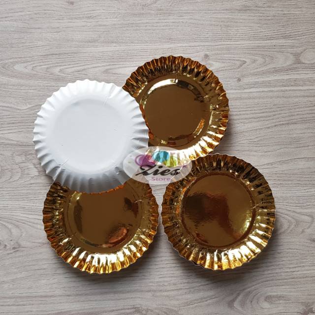 Jual Piring Kue Kertas Paper Plate Piring Ultah Kertas Gold