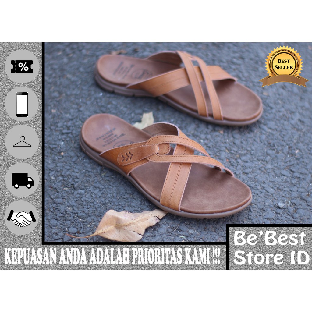 Jual CVNY X XIMI Sendal Pria Kulit Asli Sandal Slop Sandal Slide