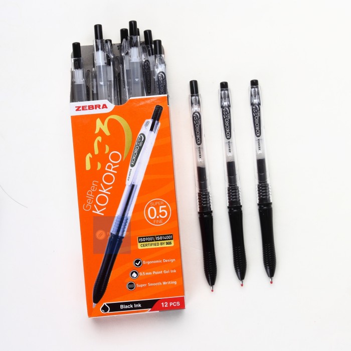 Jual ISI 12 TERMURAH ISI 12 PCS Pulpen Zebra Kokoro Black Pen Gel