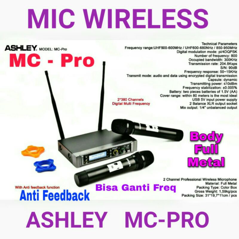 Jual Mic Wireless ASHLEY Mc Pro Original Mcpro Anti Feedback Dual Mic