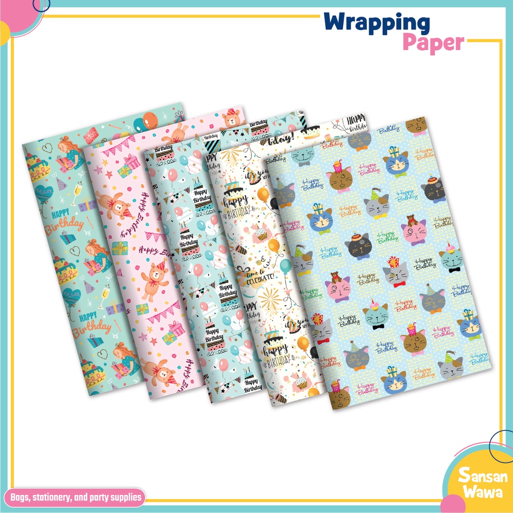 Jual Sansan Wawa Kertas Kado Motif Birthday Isi 5 Pcs Shopee Indonesia