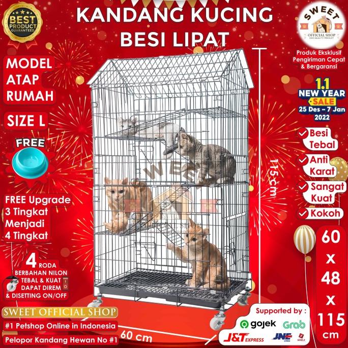 Jual Kandang Kucing Besi Lipat Tebal Tingkat Atap Rumah Size L