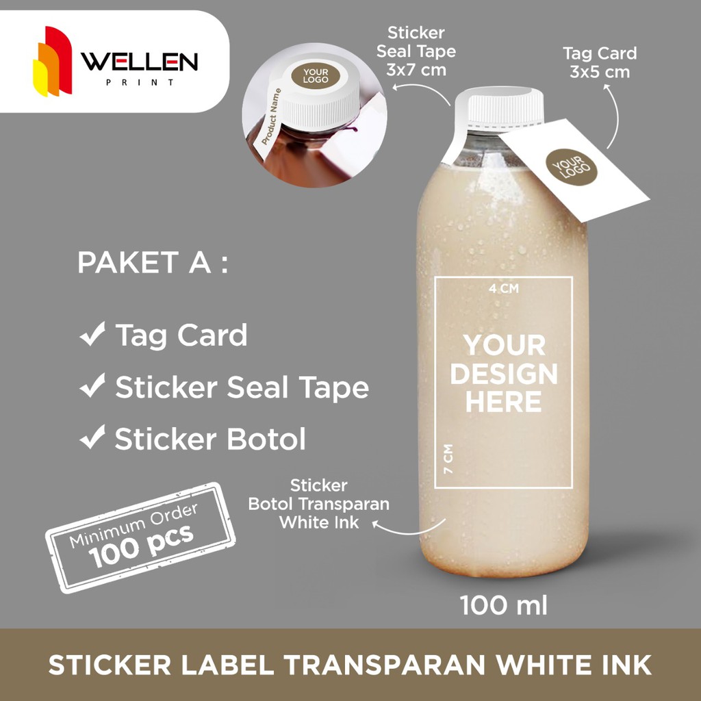 Jual WELLEN PRINT Cetak Stiker Botol Transparant White Ink Print