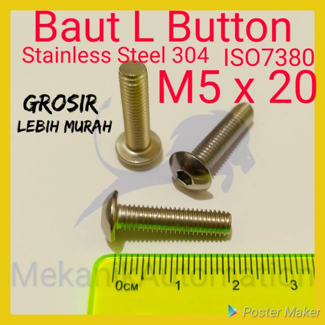 Jual Baut L Button M5 X 20 SUS304 Shopee Indonesia