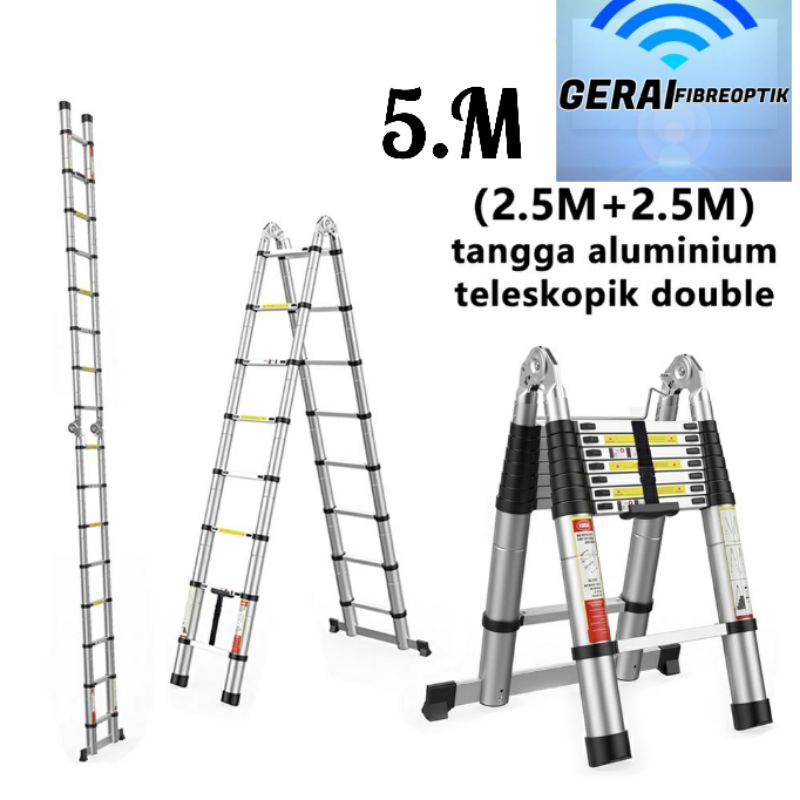 Jual GERAI Tangga Lipat Aluminium Teleskopik 5M Double Telescopic