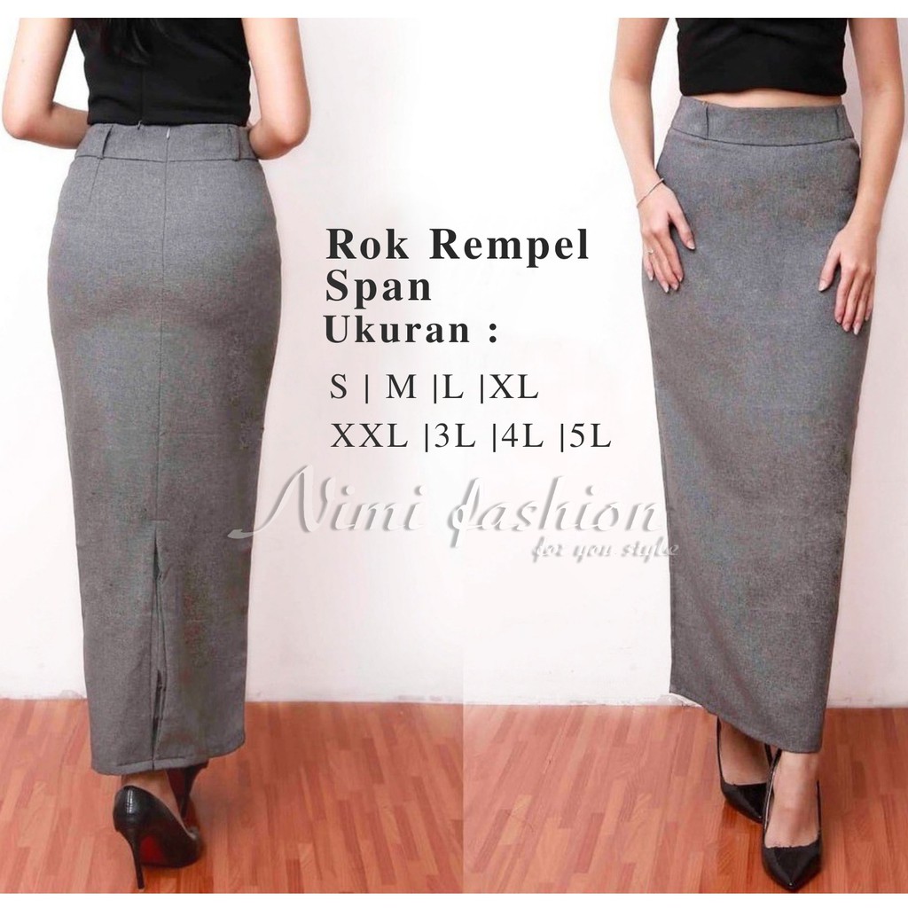 Jual Nimi Rok Kerja Wanita Panjang Span Rempel Belakang Rok Hitam