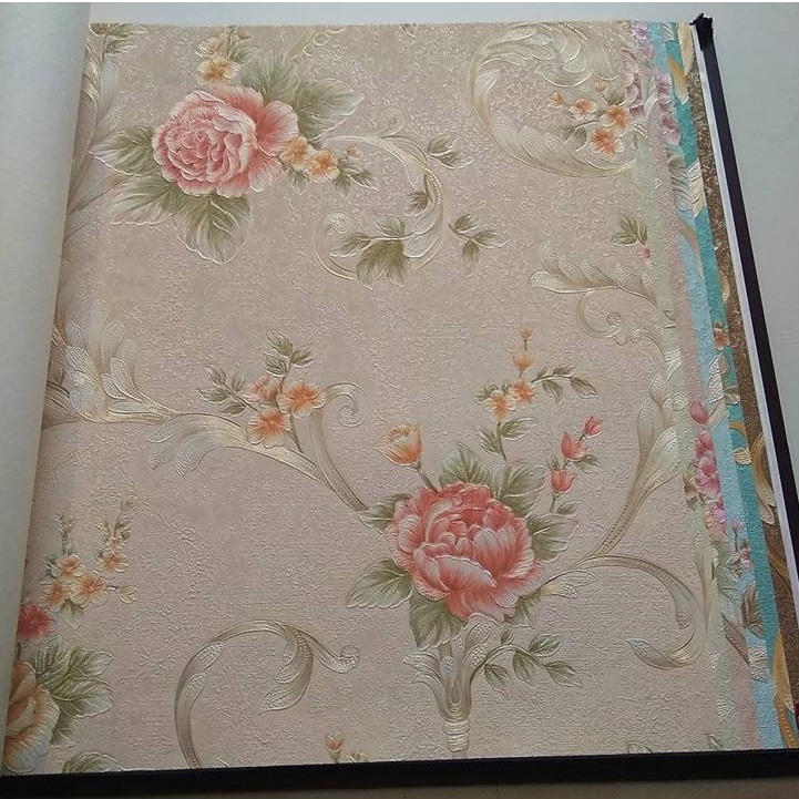 Jual Wallpaper Dinding Motif Batik Bunga Shabby Vinyl Premium Murah