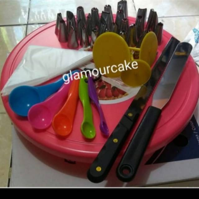 Jual Cake Tray Set Spuit Sendok Takar Paku Mawar Pisau Kue Spatula