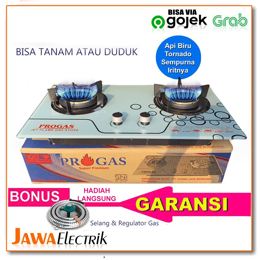 Jual Progas Kompor Gas 2 Tungku Tempered Glass Bisa Tanam Atau Duduk