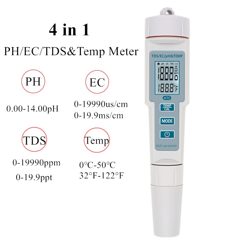 Jual Produk PreOrder 4 In 1 PH TDS EC Temp Meter Waterproof PH Meter