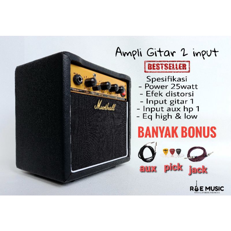 Jual Ampli Gitar Bass Mini Distorsi 2 Input Banyak Bonus Shopee