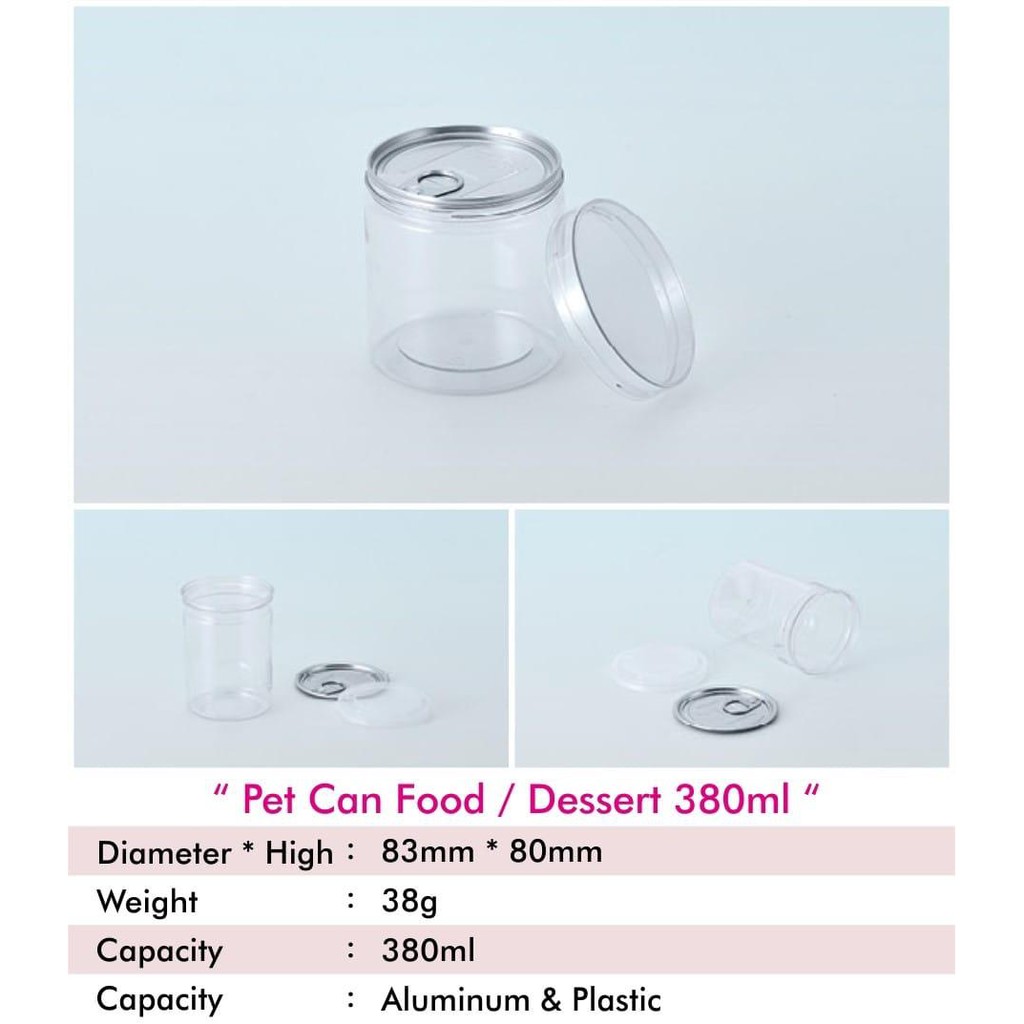 Jual PET CAN FOOD DESSERT TOPLES BENING TUTUP SEAL E DAN TUTUP