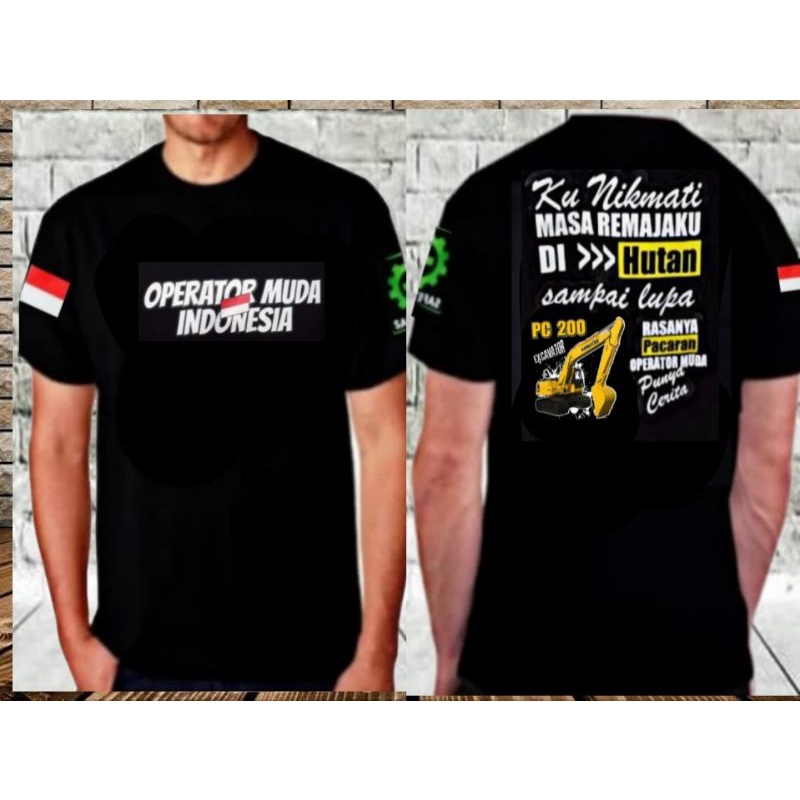 Jual Kaos Sablon DTF Excavator Komatsu Operator Muda Indonesia Kata