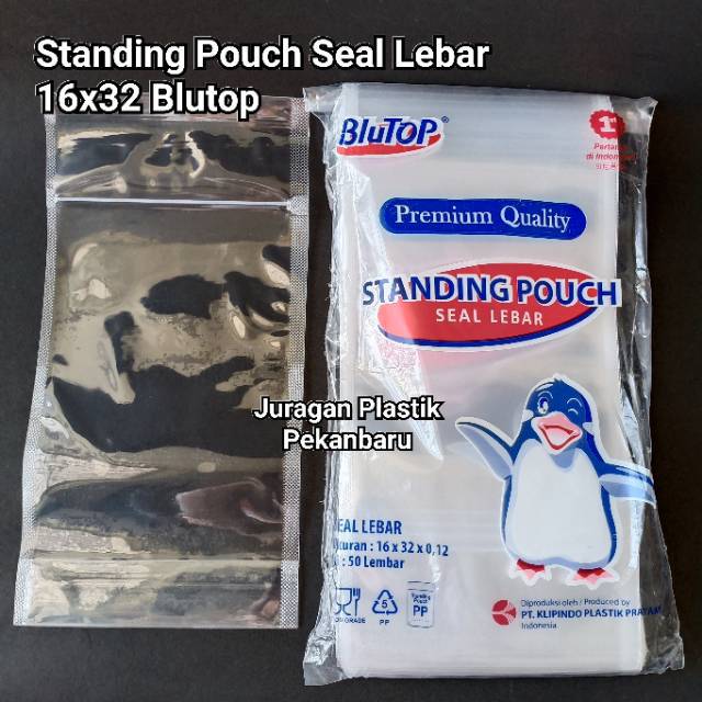 Jual 16x32 Cm Blutop Plastik Standing Pouch Seal Lebar STP Bening