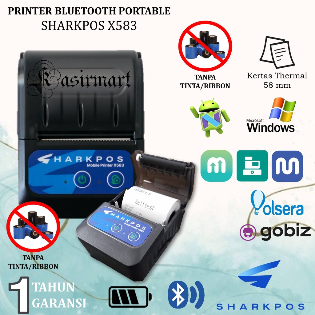 Jual SHARKPOS X583 MINI PRINTER THERMAL BLUETOOTH PORTABLE 58MM QASIR