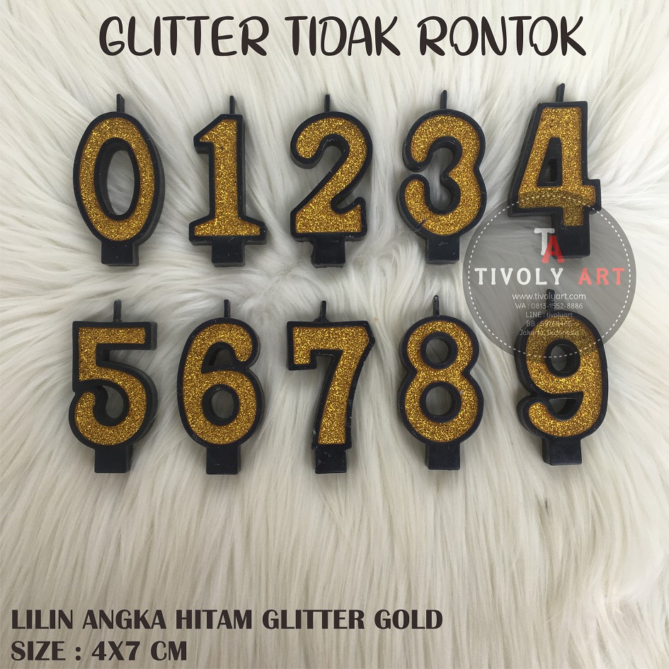 Jual Lilin Ulang Tahun Lilin Angka HITAM GLITTER GOLD Lilin Hitam