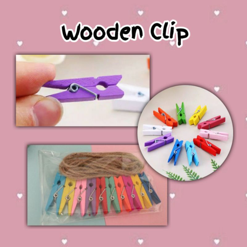 Jual Wooden Clip Penjepit Warna Foto Polaroid Set Tali Rami Meter