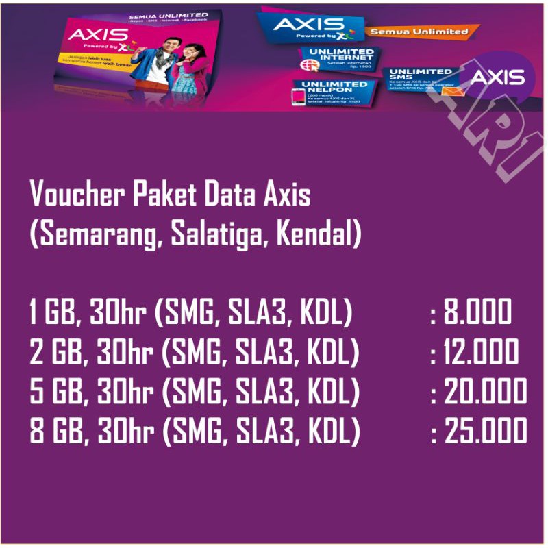 Jual Kuota Voucher Axis AIGO 1GB 2GB 5GB 8GB 30 Hari Lokal Kab