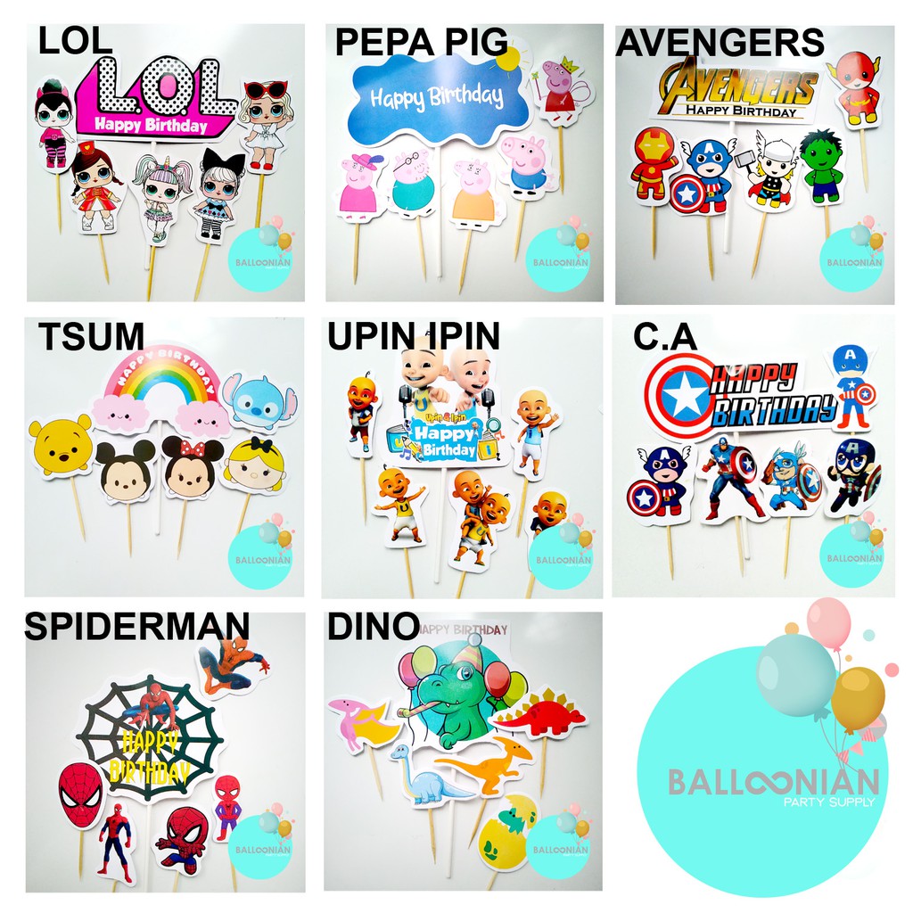 Jual Cake Topper Kertas Karakter Cup Cake Topper Tusukan Kue Hiasan Kue