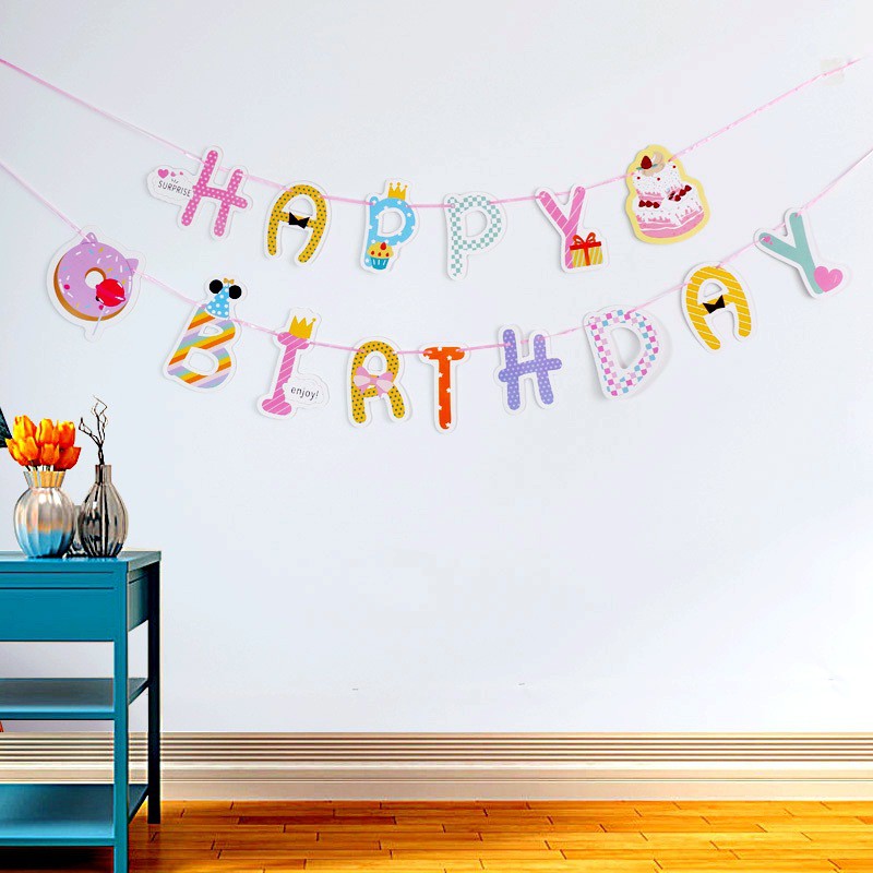 Jual Bunting Flags Banner Happy Birthday Hbd Donut Cake Shopee