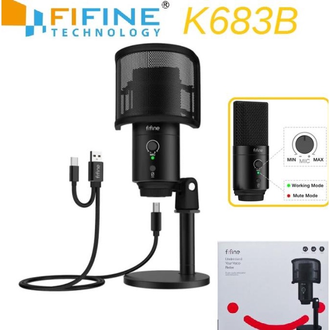 Jual Mic FIFINE K683B USB Microphone Condenser With USB Type A Dan C