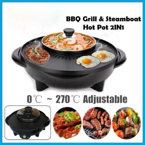 Jual Panci STEAMBOAT 2in1 Hotpot Shabu Fleco 602 Electric BBQ Steam Hot