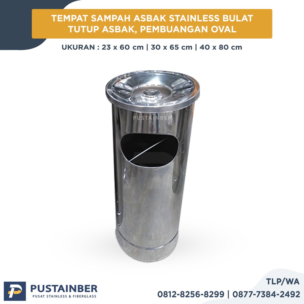 Jual Tempat Sampah Stainless Bulat Asbak Pembuangan Oval Tong Sampah