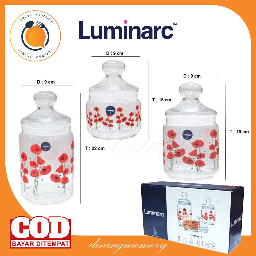 Jual Luminarc Toples Kaca Hypnosis Club Jar Set 3 Pcs Set Shopee