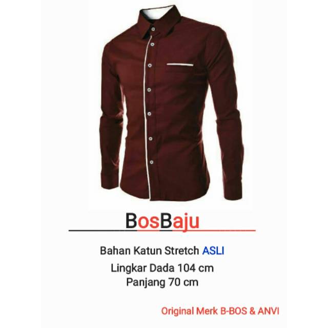 Jual Bosbaju Peter Maroon Kemeja Pria Lengan Panjang Polos Warna