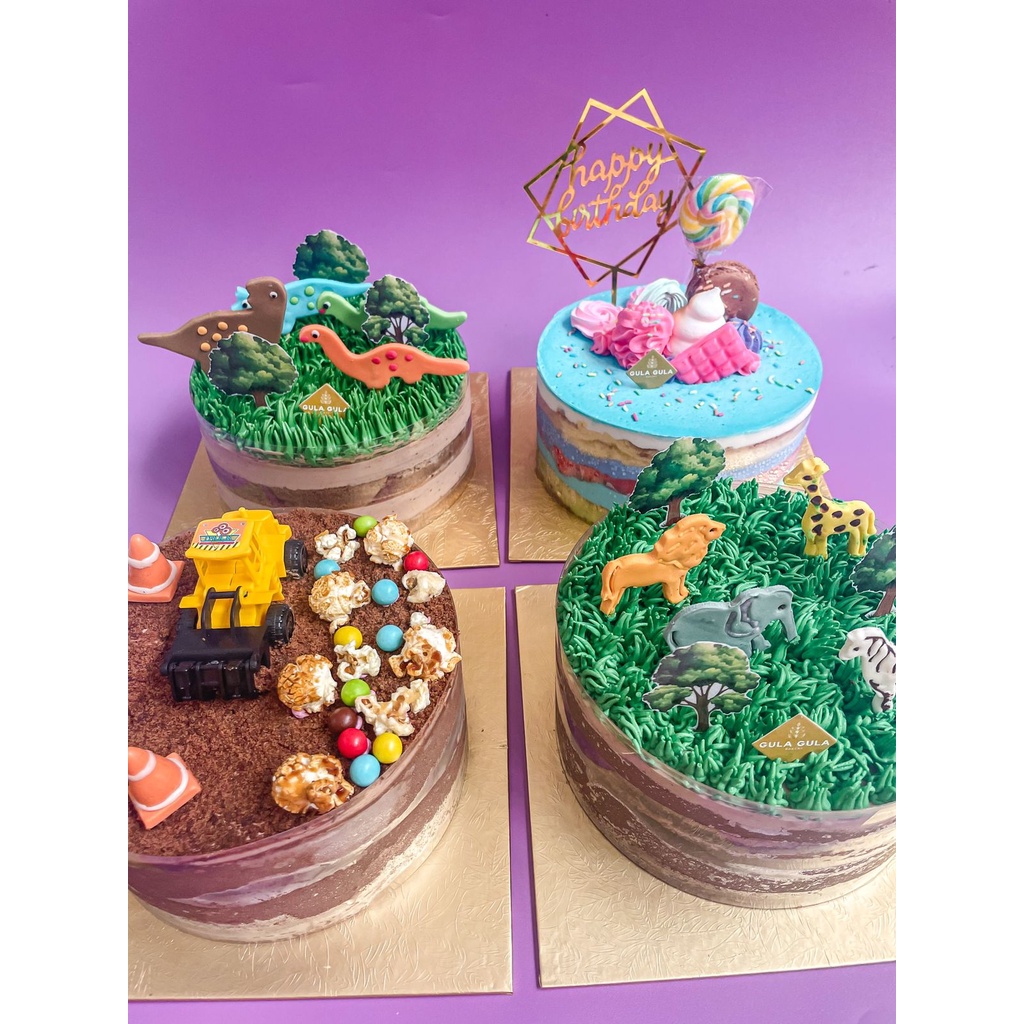 Jual Naked Cake Ulang Tahun Ekonomis Tema Dino Truk Excavator Safari